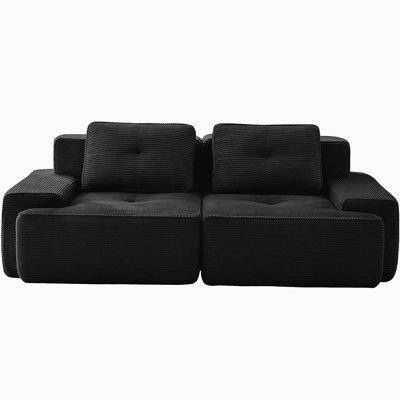 Canapé modulaire en L 82 po pour salon modulaire en tissu de velours côtelé de 82 po avec assise profonde, passepoil perlé, conception capitonnée, sans assemblage, conception antidérapante, noir