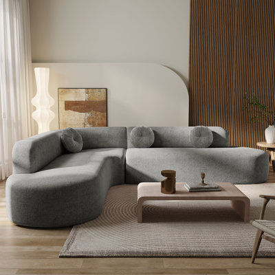 Mirod 122'' Extra Large Sectional Sofa Soft Fabric Upholstery, Elegant Curved Design With Three Round Cushions , High-Resilience Foam For Ultimate Comfort