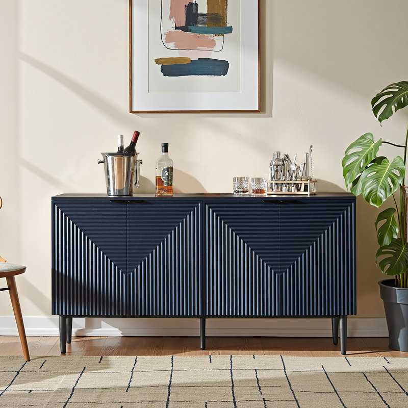 Ayden 63'' W Sideboard with Hidden Drawers and Wine Glass Rack, Navy