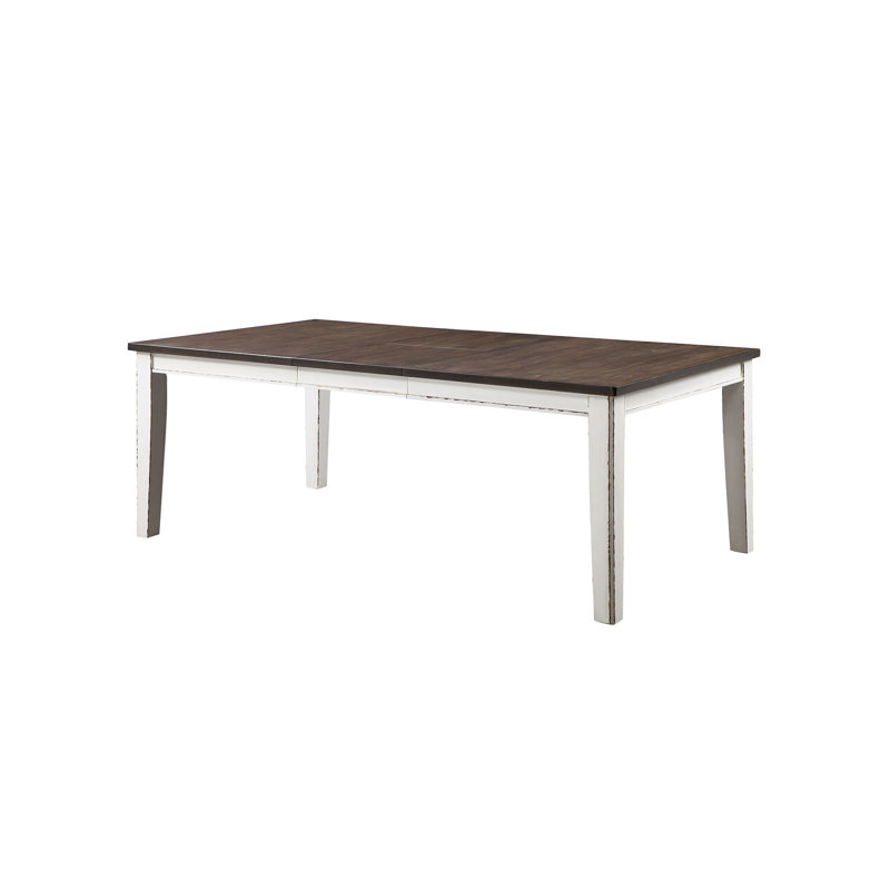 Table de salle à manger rustique 78 po, blanc vieilli / noyer foncé
