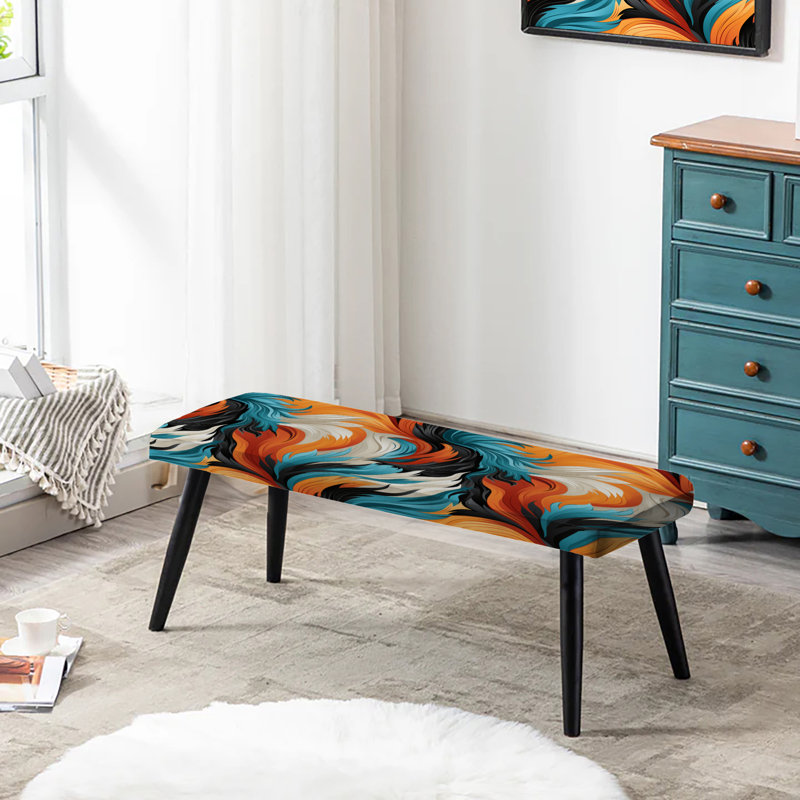 Feuillage bleu et orange exotique de la jungle - Banc noir rembourré abstrait