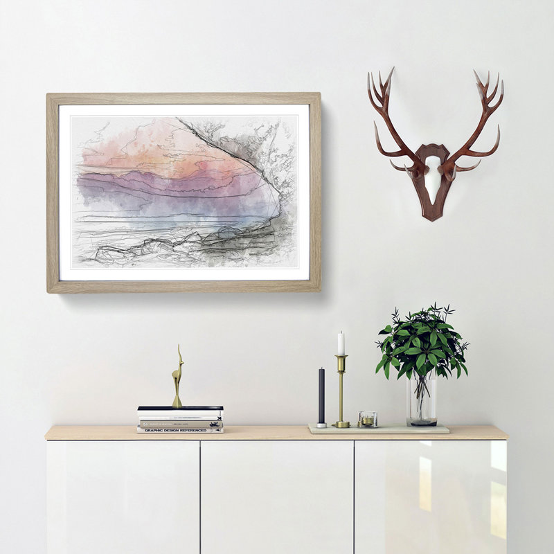 The Elgol Coast in the Isle of Skye Scotland Sketch - Picture Frame Graphic Art Print, 36cm H x 48cm W x 2cm D, Oak Framed