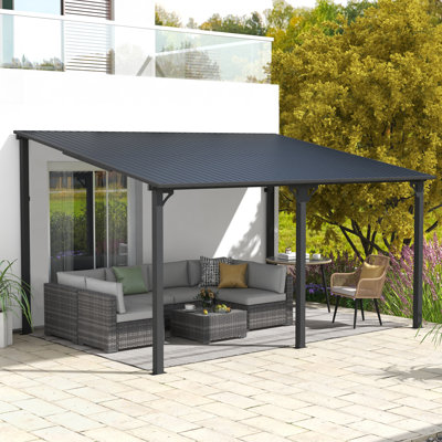 Galvanized Steel Patio Pergola Wall-Mounted With Sloping Roof