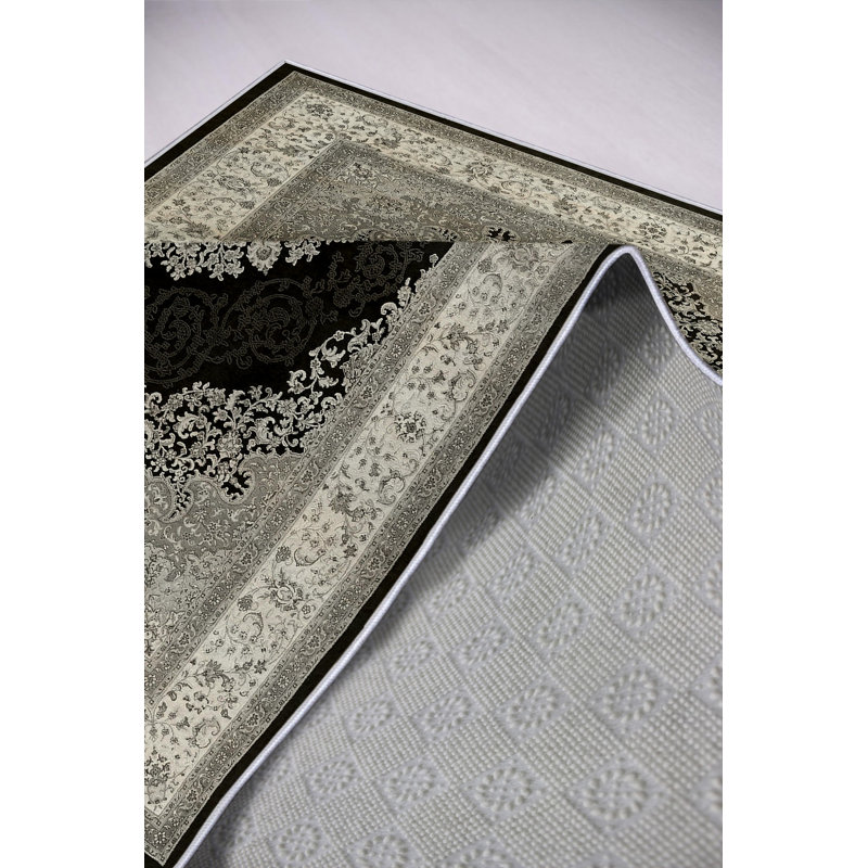 Stylish Area Carpet, Grey, 4.6 x 7.2 Feet | 100% Polyester, 650 g/m² | Antibacterial, Eco-Friendly, Non-Slip PVC Dot Underside | Machine Washable, Digital Printed, Perfect for Living Room & Bedroom Décor