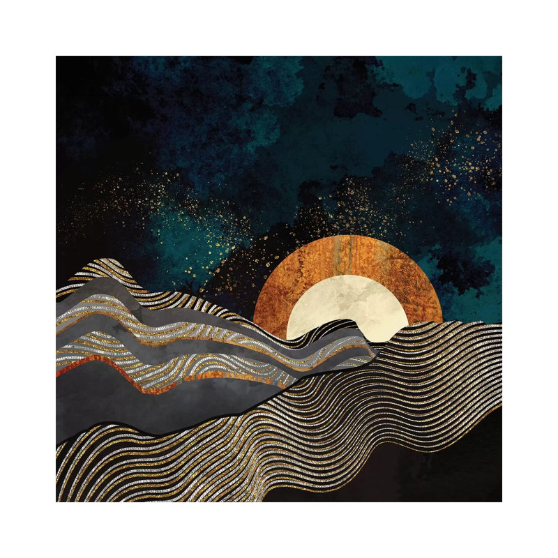 Or et champs argentés - impression d'art graphique, 12" H x 12" W x 0.75" D, Toile tendue, Pas de tapis