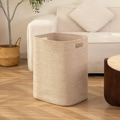 Laundry Hamper Rectangle Cotton Laundry Basket with Handles Large Blanket Basket Woven Decorative Storage 16x13x22in-Brown variegated