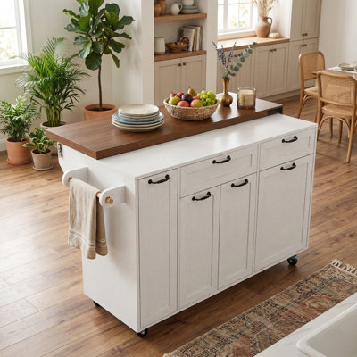 102.3" Modern Kitchen Island With Rotatable Extending Dining Table, Storage Kitchen Islands