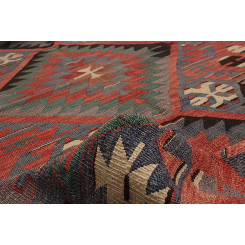 Tapis en laine de cuivre/rouge/bleu en laine 5 pi 1 po x 9 pi 6 po handwoven à tissage plat Norcross