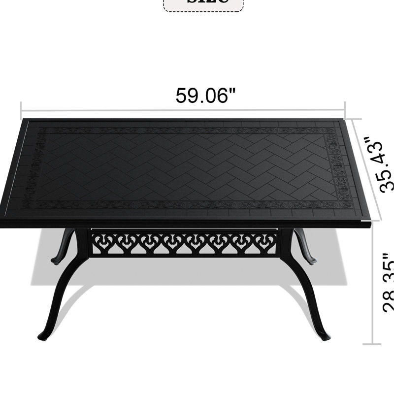 Table de salle à manger en aluminium coulé noir rectangulaire