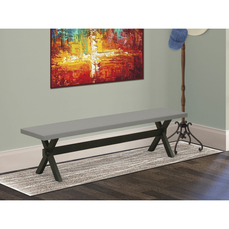 Banc de cuisine moderne X-Style avec siège en bois, finition noire brossée., Ciment / noir, H 18 po x l 15 po x P 72 po