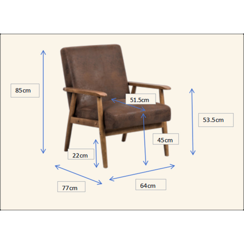Fauteuil de style moderne Mid-Century de 25,38 po de largeur, Marron foncé