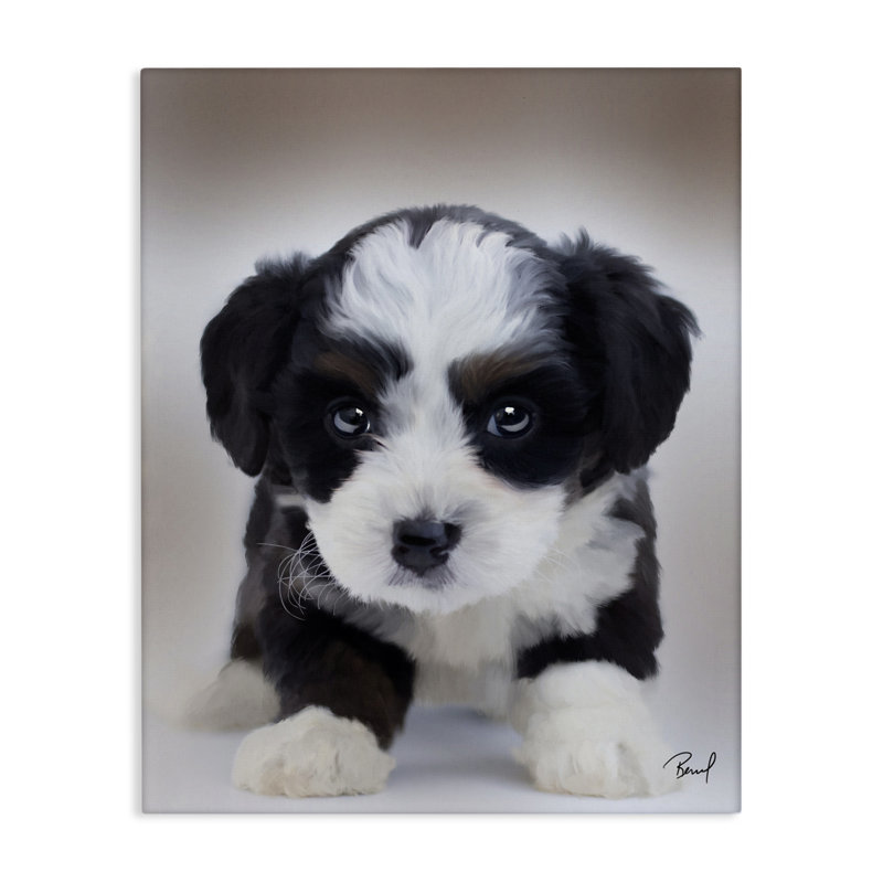 "Fluffy Bernedoodle Puppy", art par Renel Peters, H 20 po x l 16 po