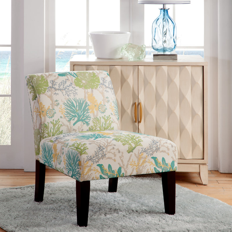 Javi Avington 26" Wide Armless Slipper Chair, Under the Sea Teal and Cream