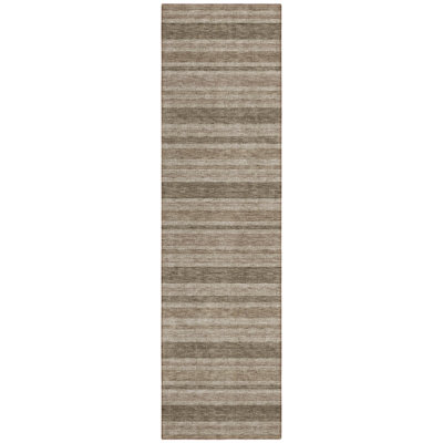 2' X 8' Taupe Striped Washable Indoor Outdoor Runner Rug