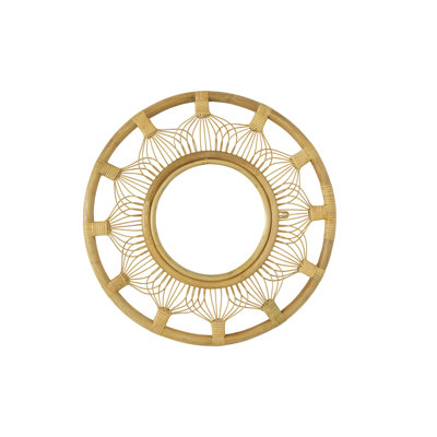 Shaina Handmade Boho Rattan Wall Decor Rattan Decorative Accent Mirror 26"