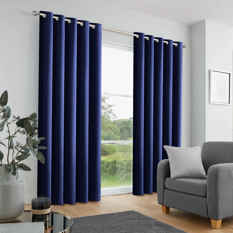 Trina Polyester Blackout Curtain, Navy, 228cm Width x 228cm Drop