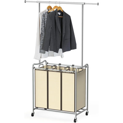 Chariot de trieur de linge robuste avec barre de suspension extensible 3 sacs