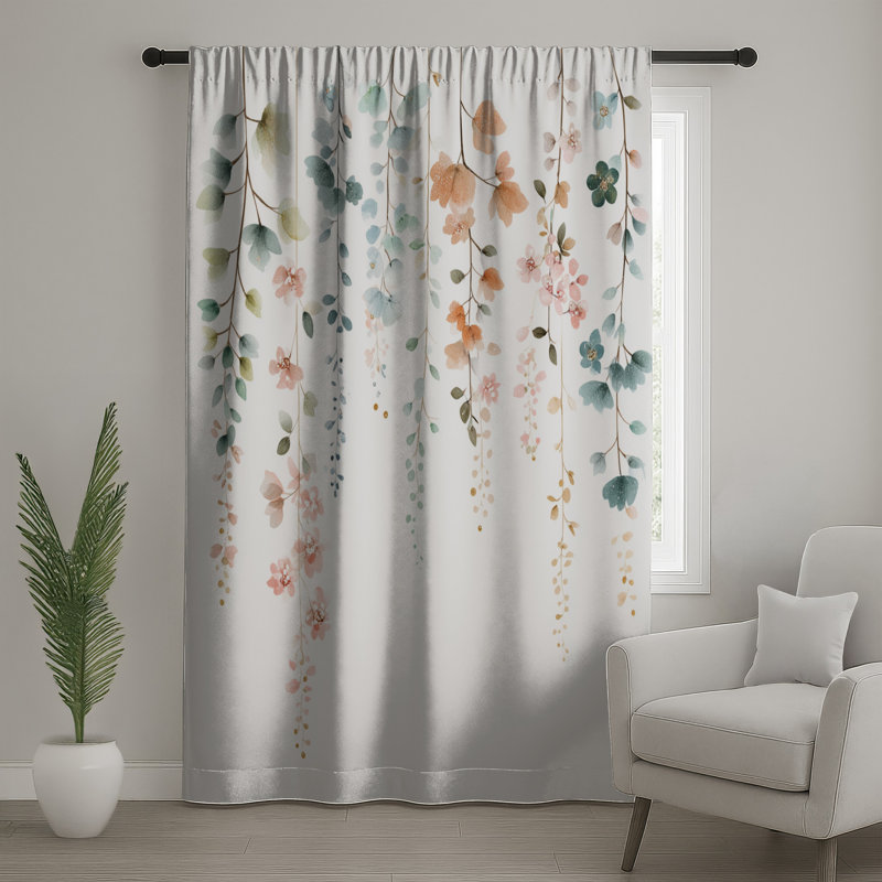 Rideaux suspendus à fleurs pastel, voilages et voilages à motif floral - 1 panneau, Blocage, 50 po x 92 po - 1 panneau