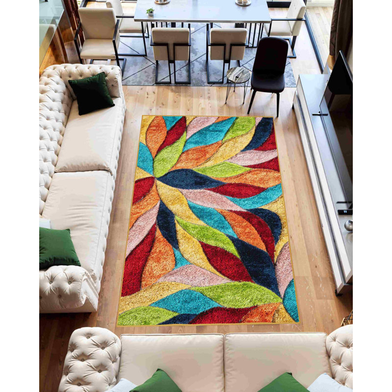 Modern Arriola Shag Abstract Geometric Rug For Living Room Bedroom, Rectangle 7 pi 10 po x 10 pi 10 po