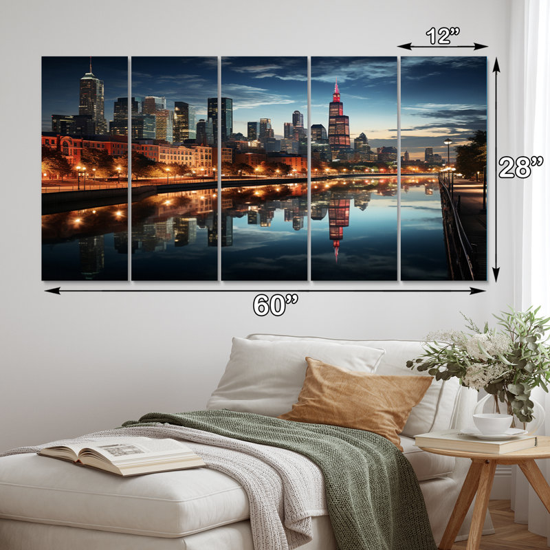 Chicago Cityscape By Night I Cities & Countries Wall Decor on Metal