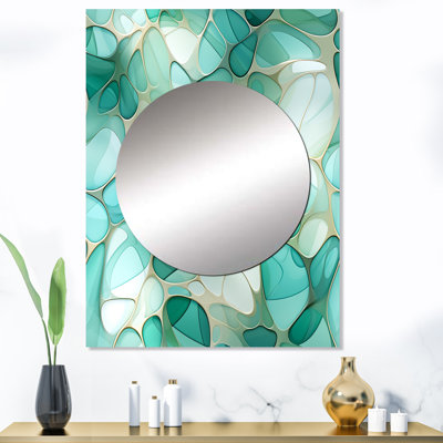 Nancarrow, verre de mer, mosaïque, motif côtier émeraude - miroir mural décoratif abstrait, miroir moderne, impression d'art en métal