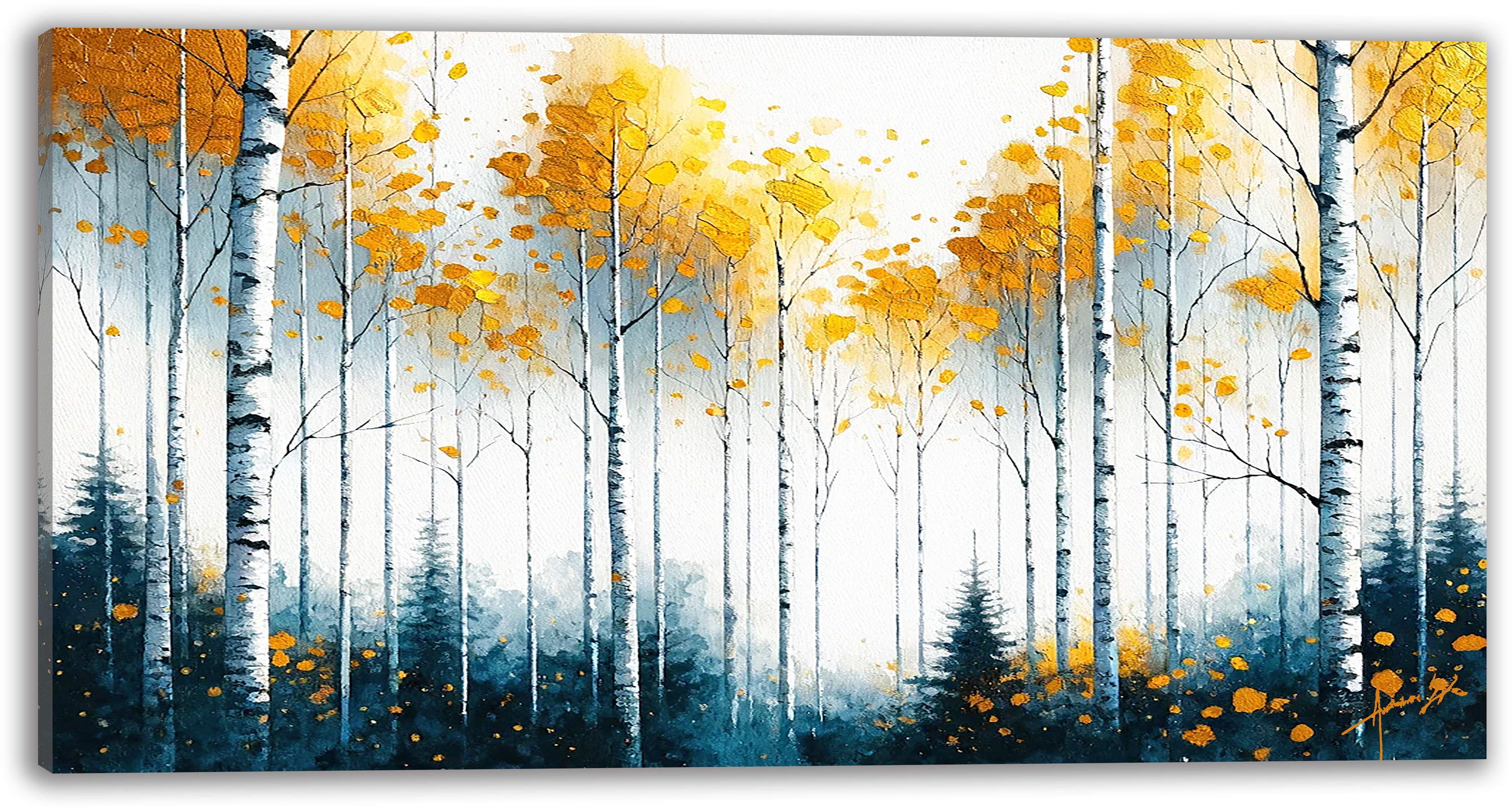 Millwood Pines Autumn Birch Trees in Golden Hues Canvas Wall Ar | Wayfair