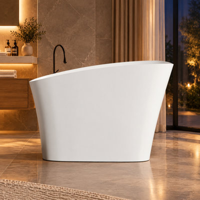 KAKUSIGA 51" Freestanding Deep Soaking Bathtub with Built-in Seat, Solid Surface Stone Resin Tub for Small Bathrooms
