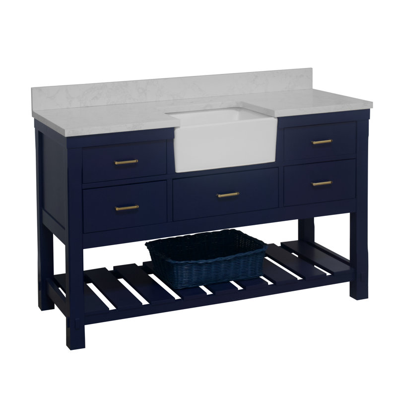 Ensemble de meuble-lavabo simple 60 po Hitton, Bleu royal, Carrare d'ingénierie