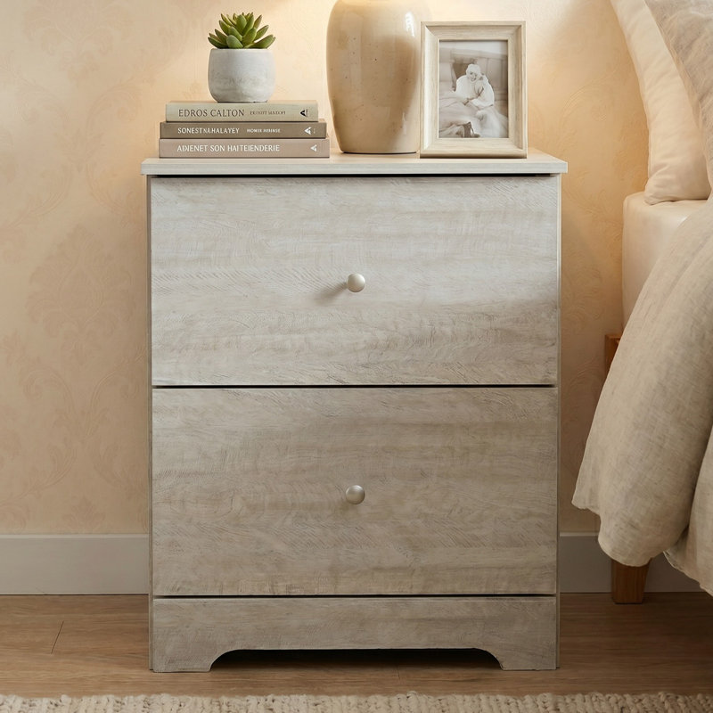 Table de chevet moderne à 2 tiroirs 23,7 po Blaklee, Chêne gris cendré, Individuel