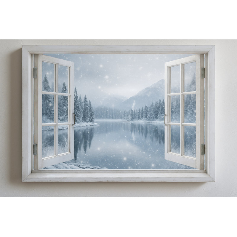 Snowfall Reflection – Winter Window View Landscape Wall Art, 30" H x 40" W