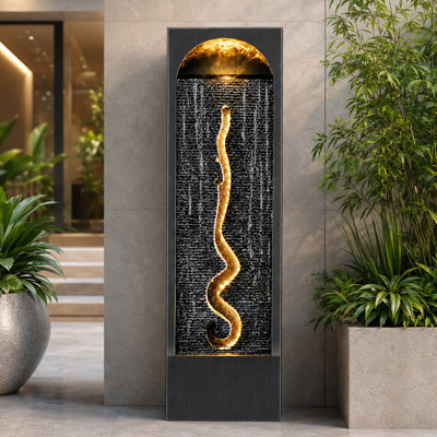 Fontaine d'eau moderne sur pied avec éclairage DEL et bande lumineuse sinueuse, 100 cm de hauteur. Cascade en résine pour intérieur/extérieur, idéale pour le jardin, la terrasse et le salon.