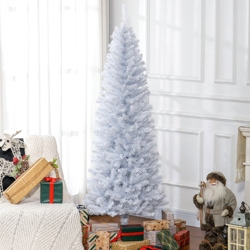 Crayon, arbre de Noël artificiel non éclairé, sapin de Noël mince avec branches réalistes, arbre d'Halloween avec pointes, blanc