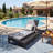 Black Acacia Wood Chaise Lounge with 4-Inch Dark Grey 2-Fold  Cushion Set, 4-Position Adjustable Outdoor Patio Lounger with Flat Side Surface, for Poolside- Matching cream version available-129059787