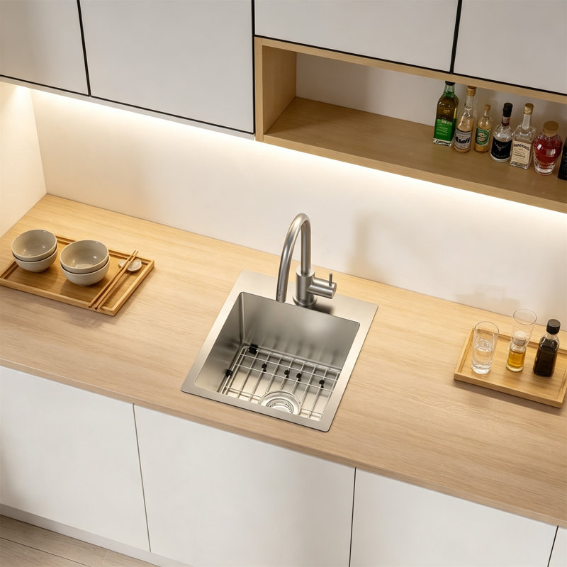 Évier de cuisine à cuve simple en acier inoxydable 15 po x 17 po