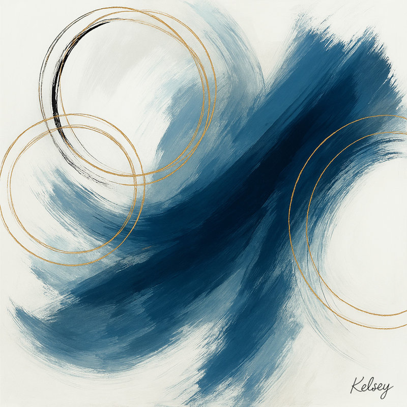 Impression sur toile abstraite marine et dorée «Golden C Courants», H 30 po x l 30 po