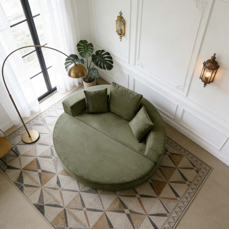 Convertible sofa couch bed,multi-functional,circular bed,adjustable Futon sofa, Green