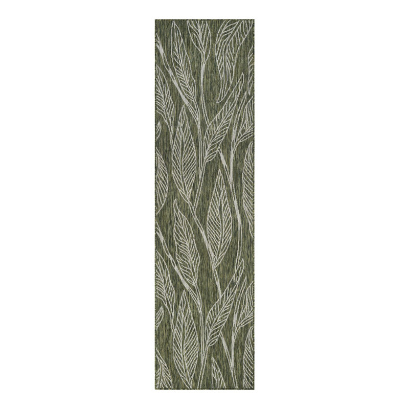 Tapis intérieur / extérieur à motif floral vert / gris Zenon, Tapis de couloir 2 pi 7 po x 10 pi