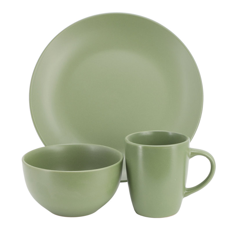 Gibson Home Everyday Plus 12 Piece Round Stoneware Dinnerware Set, Green