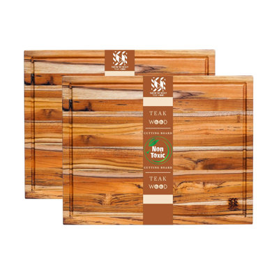 NEW M WAY TEAKWOOD PRACTICAL Teak Wood Cutting Board - Large 18x14 Edge Grain Prep Board (Thin 0.55 Inch) - Lightweight 3.3 lb Board with Juice Groove - Space-Saving & Easy to Clean (2pc)