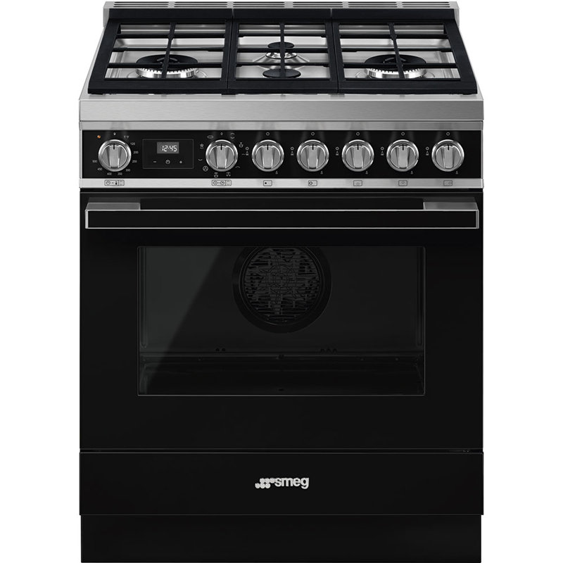 SMEG Portofino 30" 3.6 cu ft. Freestanding Dual Fuel Range, Black