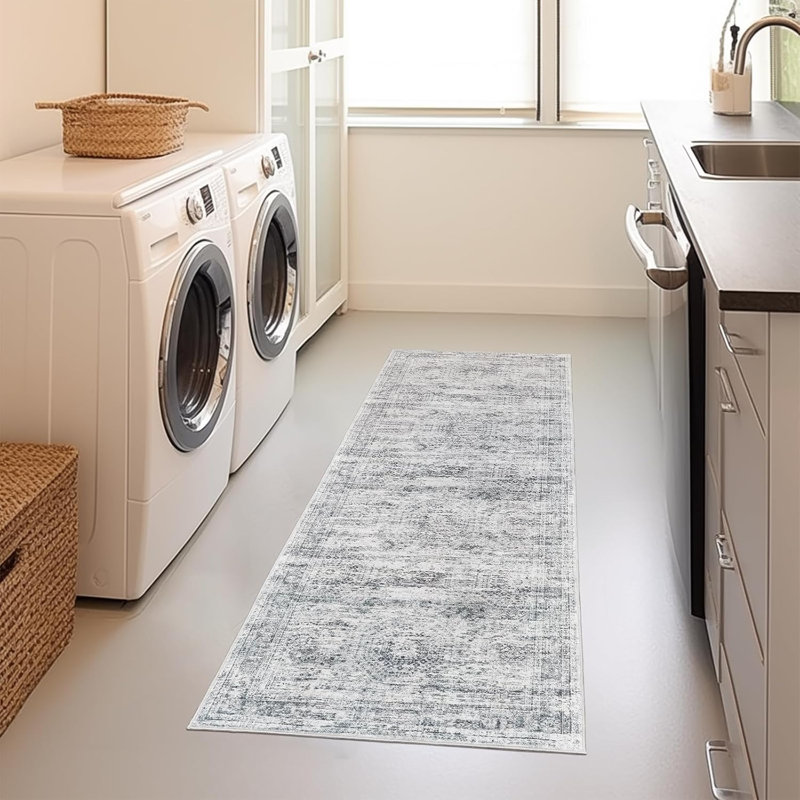 Tapis lavable rétro antidérapant (gris), Tapis de couloir 2 pi x 8 pi