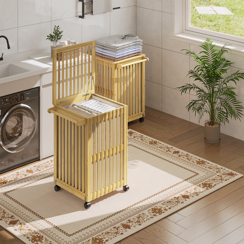  120 L (31gal) Double Laundry Basket，Laundry Hamper With Lid And Wheels