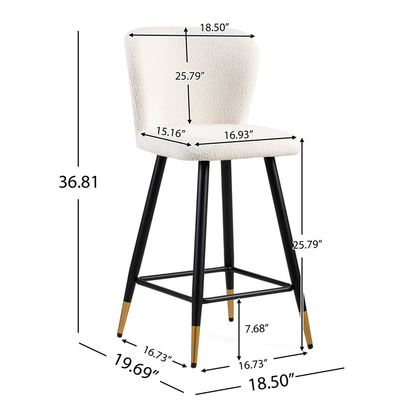 Tabouret de bar de style moderne avec sièges blancs, pieds en métal noir et extrémités dorées