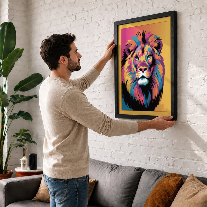 Chromatic Lion Modern - Framed Print, A4 - 29.7 x 21.0 cm, Walnut