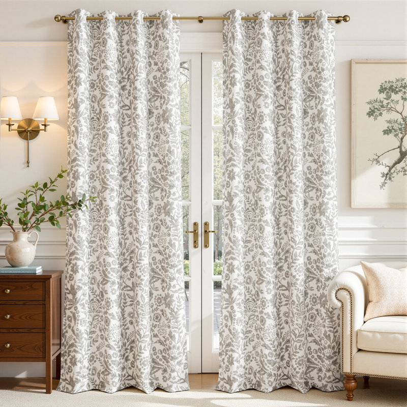 Adalen Floral Watercolor Double Layers Blackout Room Darkening Lined Thermal Insulated Energy Saving Window Curtains 2 Panels