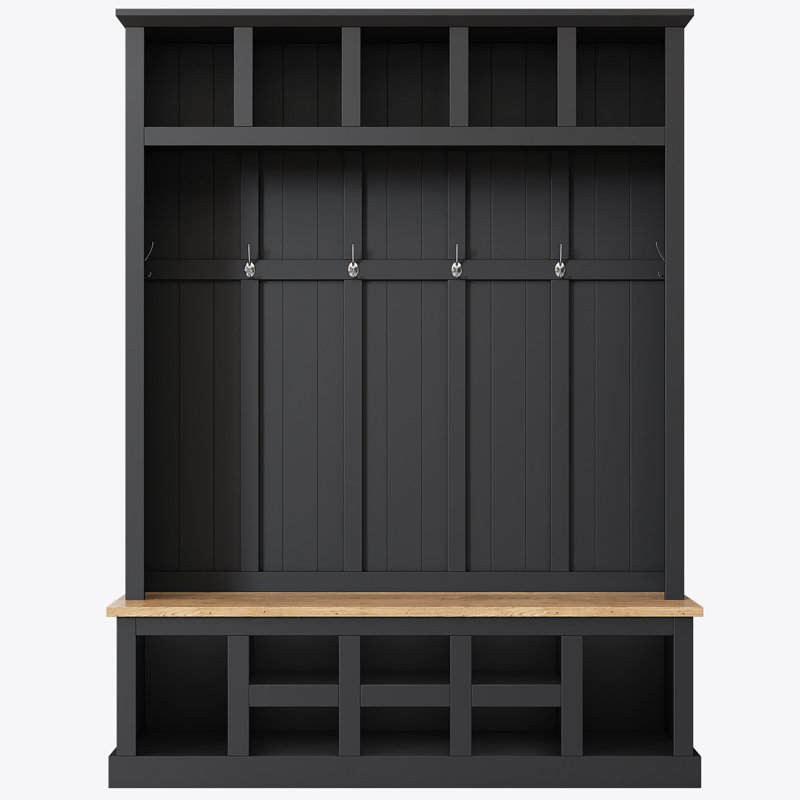 Arbre d'entrée moderne de style ferme en bois de style campagnard avec banc de rangement large, armoire à chaussures avec 13 compartiments