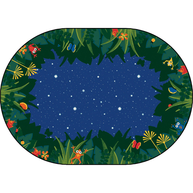 Tapis bleu / vert Peaceful Tropical Night, Rectangle 6 pi x 9 pi