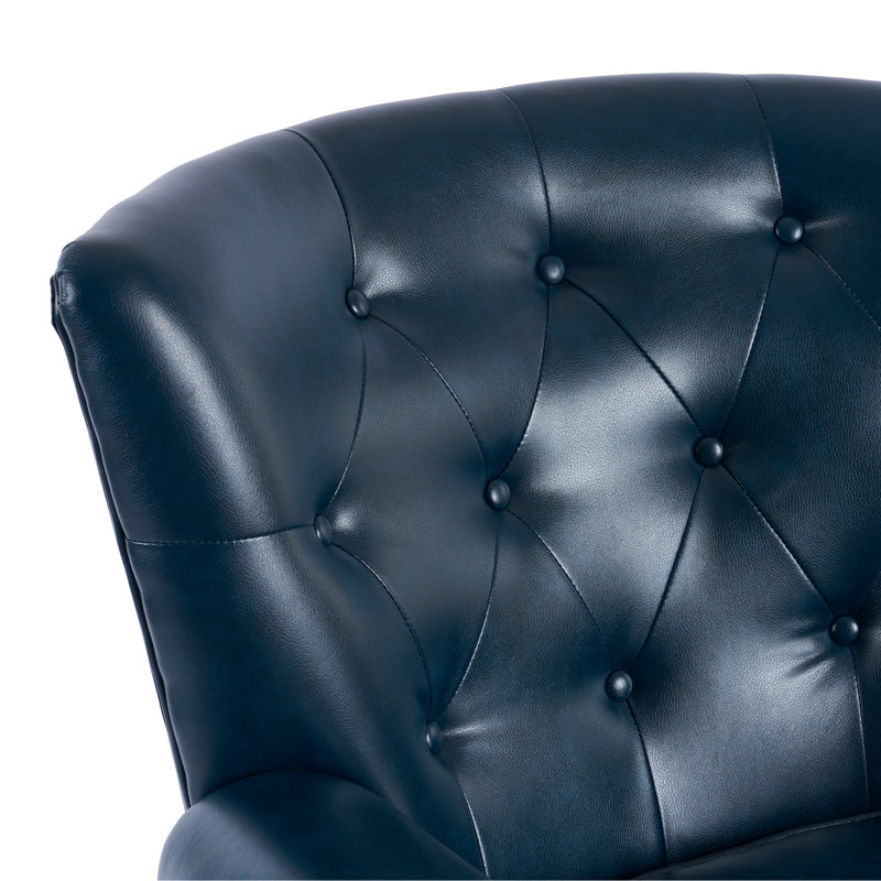 Fauteuil à oreilles en simili cuir Diavion, Similicuir bleu marine