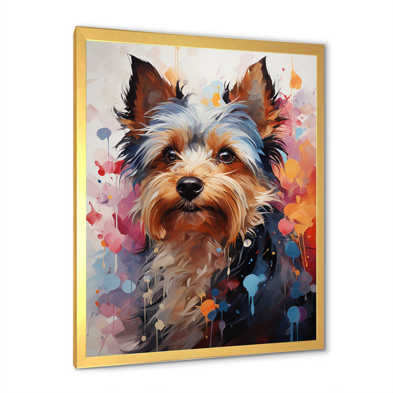 Doge Yorkie Reverie - reproduction sur toile, Cadre doré simple, H 44 po x l 34 po x P 1,5 po