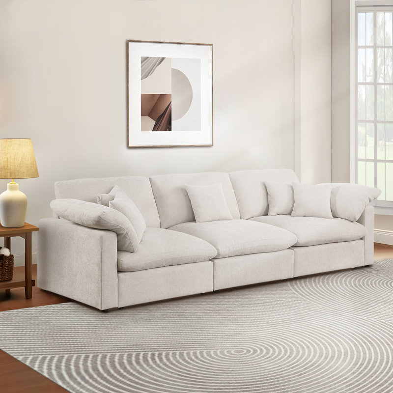 152" Modern Simple U-Shape Sofa, Beige